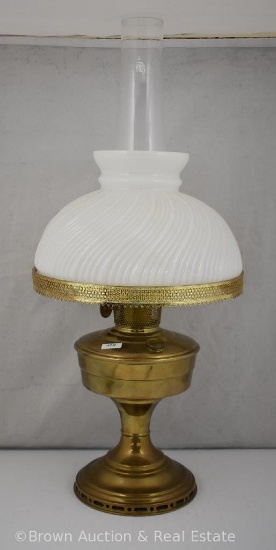 Aladdin brass lamp with swirl milkglass shade