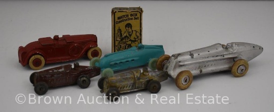 (5) Toy race cars and 1 Matchbox Construction Set