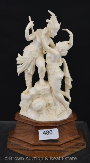 Oriental hand carved 7"h figurine, dancing/courting couple