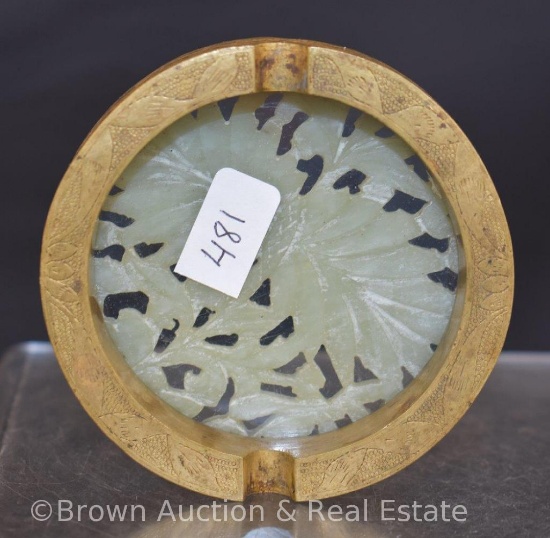 Brass ashtray with jade insert