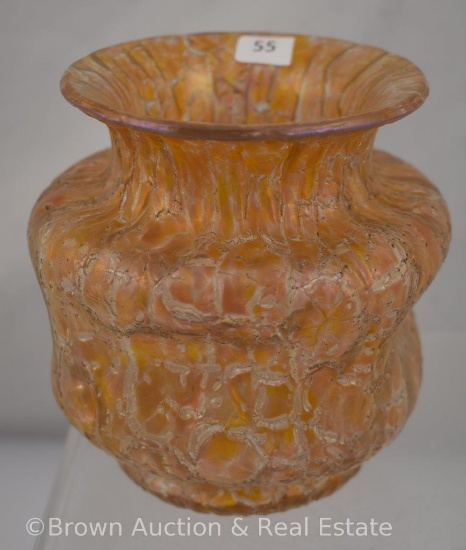 Loetz-style 5"h vase, irid. peach color