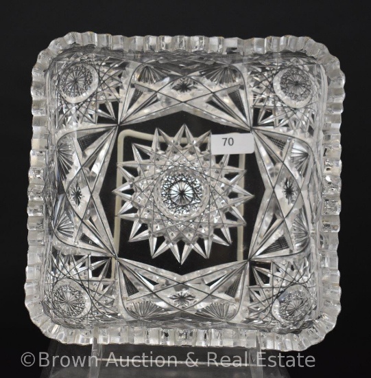 American Brilliant Cut Glass 7" square dia. low bowl