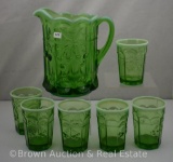Northwood's Cherry and Cable water set, green opalescent