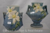 (2) Roseville Clematis blue vases