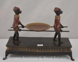 Metal figural statue of 2 monkeys carrying tray