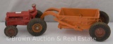 1930's Arcade Cast Iron Allis Chalmers tractor with bottom dump scraper wagon