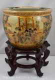 Large Porcelain Oriental planter on wood stand