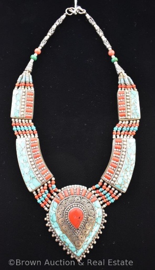 Bride's turquoise and coral necklace