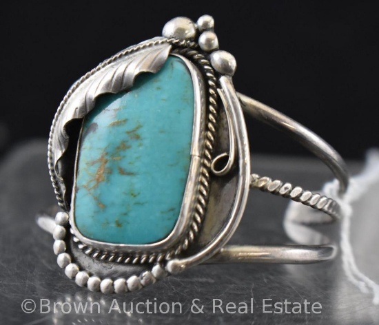 Silver bracelet with large turquoise stone