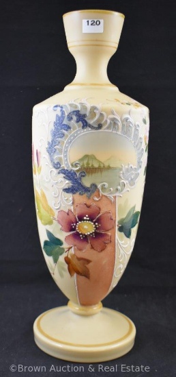 Victorian scenic and floral earth tone vase