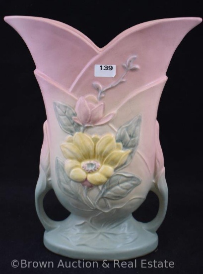Hull Magnolia 9-10" vase, pink/blue