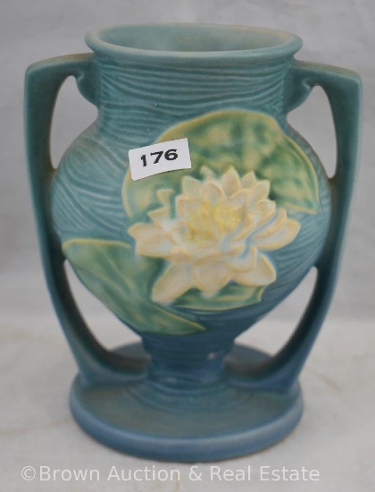 Roseville Water Lily 174-6" vase, blue