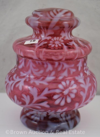 Cranberry opal. Fern and Daisy candy dish? with lid