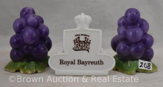 Royal Bayreuth Grape salt and pepper set and RB small dealer's sign