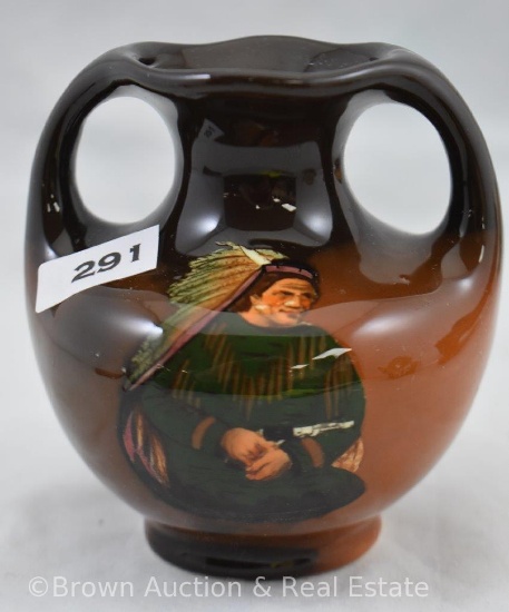 Mrkd. Redwood Native American 4"h dbl. handled vase
