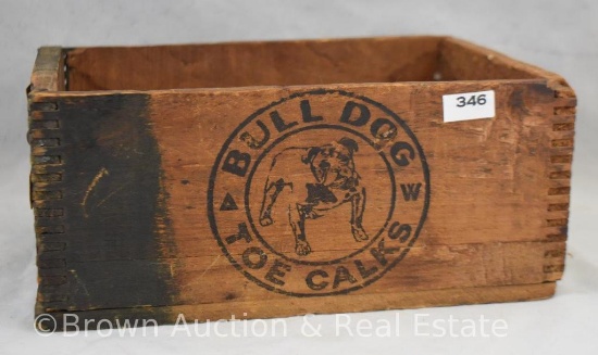 Bull Dog Toe Calks dove tail wooden box