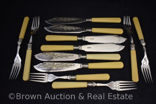 (6) English dessert knives and (6) forks with Bakelite handles