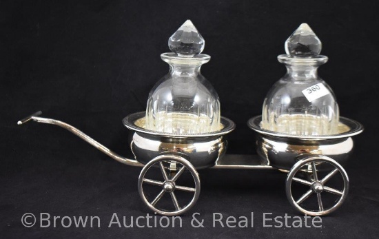 Victorian Silverplate wine trolley with (2) crystal carafes