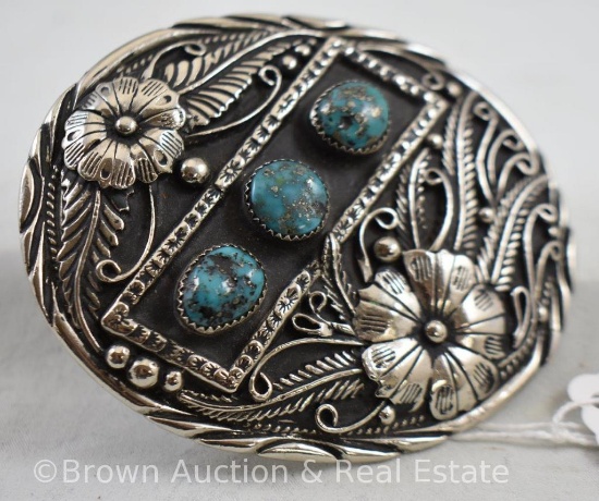 Handcrafted turquoise belt buckle