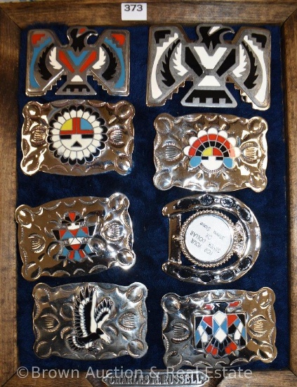(8) Nickel Silver B-K belt buckles with Indian motifs