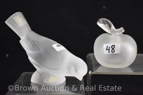 (2) Signed Lalique frosted figurines