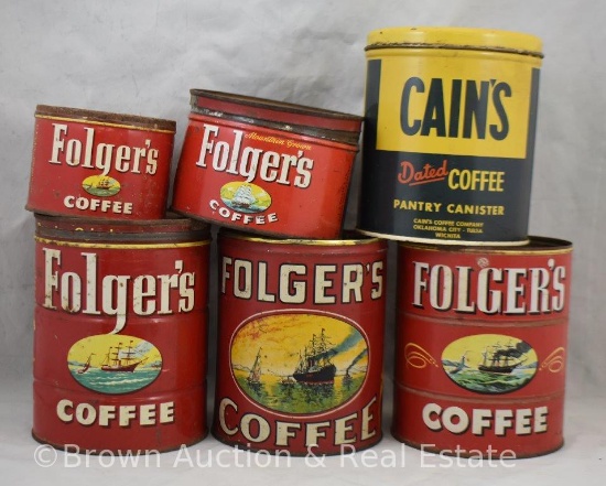 (5) Folger's coffee cans and (1) Cain's