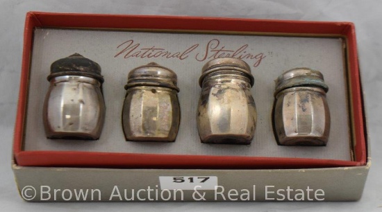 Set of (4) National Sterling Silver individual salt and pepper shakers