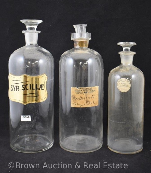 (3) Drug store medicine apothecary bottles