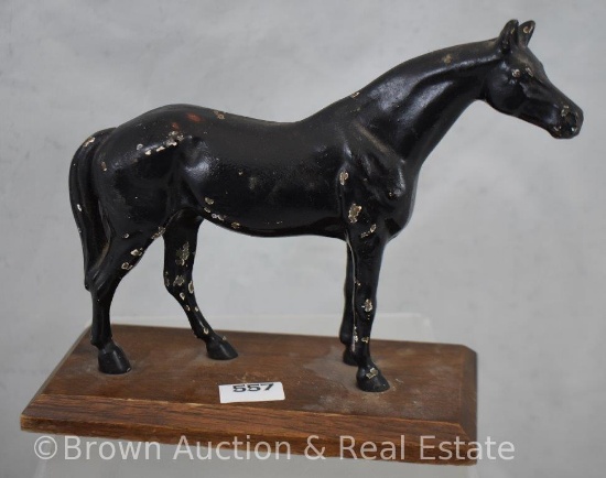 Cast Iron black horse on wood base
