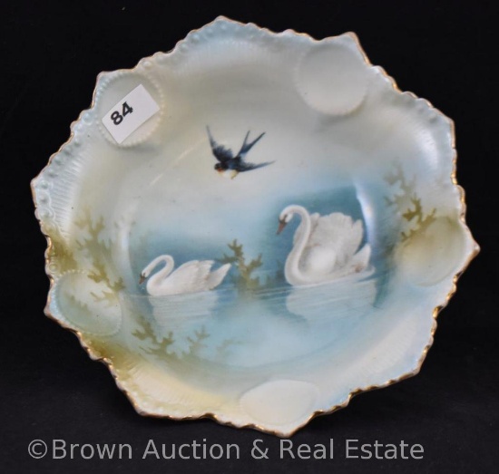R.S. Prussia Medallion Mold ftd. bowl, Swans and Swallow