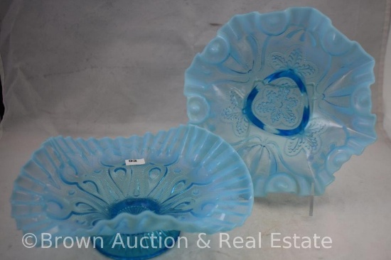 (2) Blue opalescent bowls