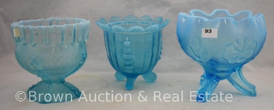 (3) Blue opalescent bowls/rose bowls