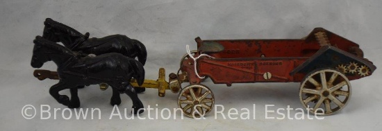 Arcade Cast Iron "McCormick-Deering" manure spreader pulled by (2) horses
