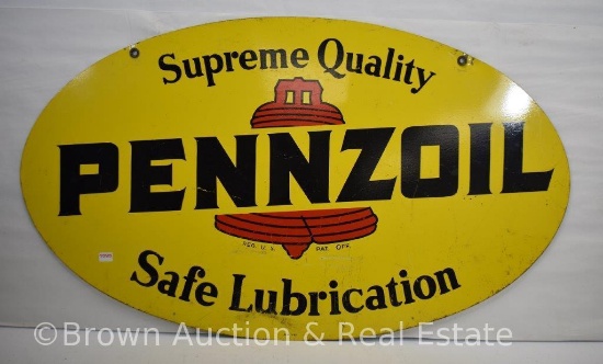 "Pennzoil Safe Lubrication" advertising double sided tin oval sign