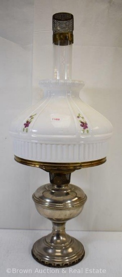Aladdin aluminum kerosene lamp with milk glass shade