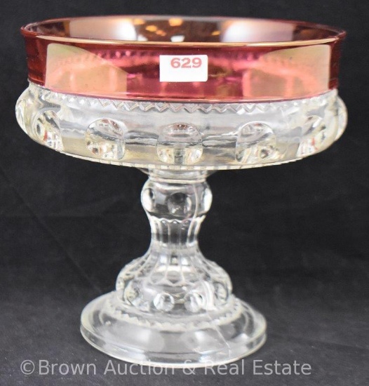 King's Crown Thumbprint ruby flash 7" compote