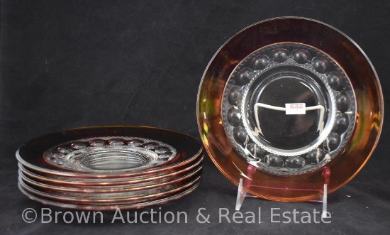 (6) King's Crown Thumbprint ruby flash 8.5" dinner plates