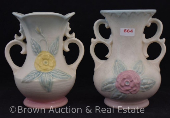 (2) Hull Open Rose 6.25" vases