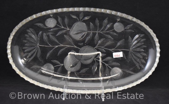 Signed Moser crystal tray, floral pattern