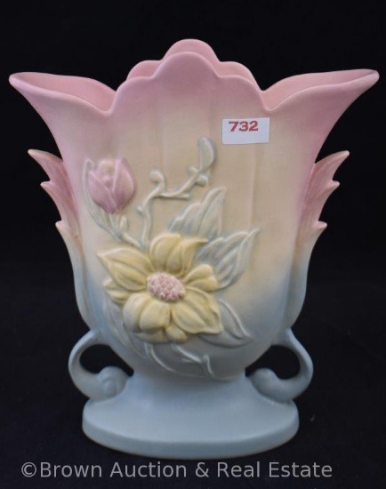 Hull Magnolia (matte) 1-8" vase, pink/blue