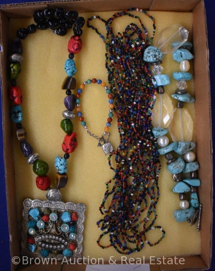 Indian-style necklaces, turquoise and colored stone and beads