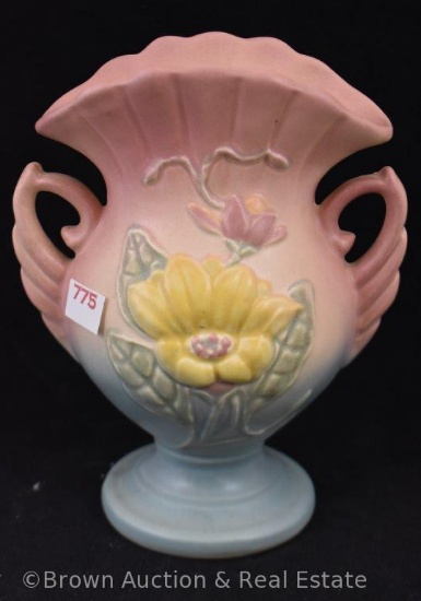 Hull Magnolia 12-6.25" vase, pink/blue