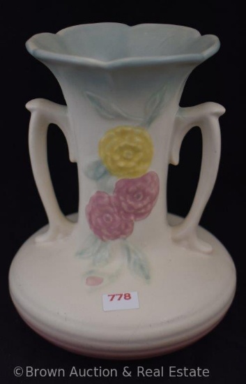 Hull Open Rose 102 8.5" vase, pink/green