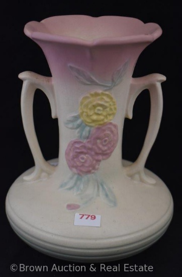 Hull Open Rose 102 8.5" vase, pink/green