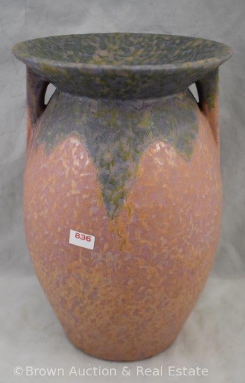 Roseville Carnelian II 445-12" vase, rose w/blue drip