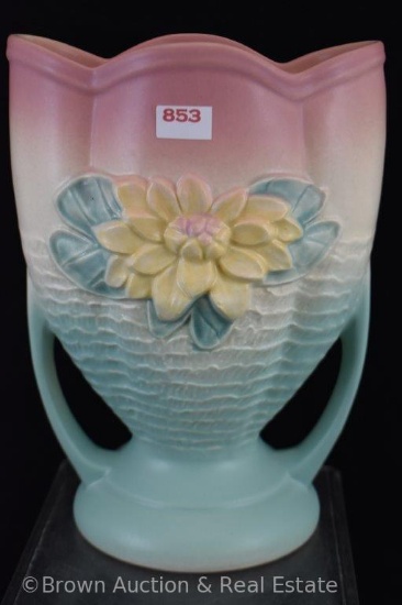 Hull Water Lily L-A-8.5" vase, pink/green