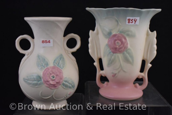 (2) Hull Open Rose 6.25" vases