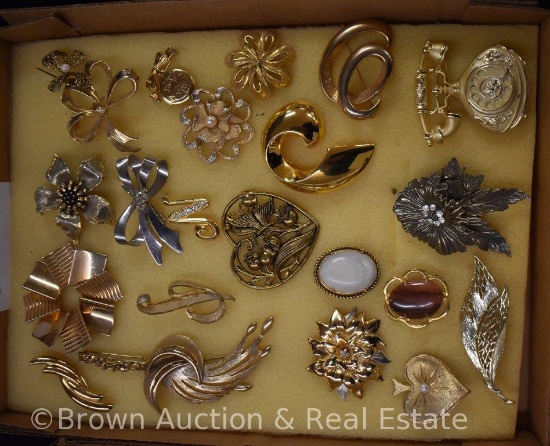 Costume jewelry - gold and silver pins and brooches
