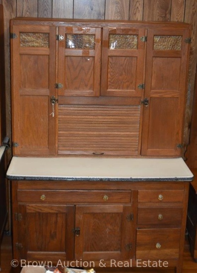 Hoosier kitchen cabinet with porcelain work top