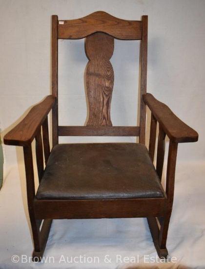 Wooden rocker w/leather seat